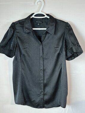 Banana Republic 100% Silk Navy Polka Dot Button‑Up Top – Size L